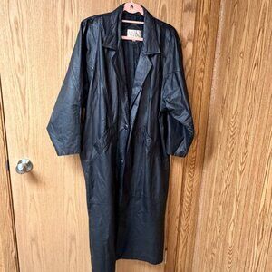 Vintage 90s Winlit Black Leather Trenchcoat Size Medium Classic Longline Style